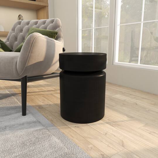 18" Black Metal Drum Accent Table